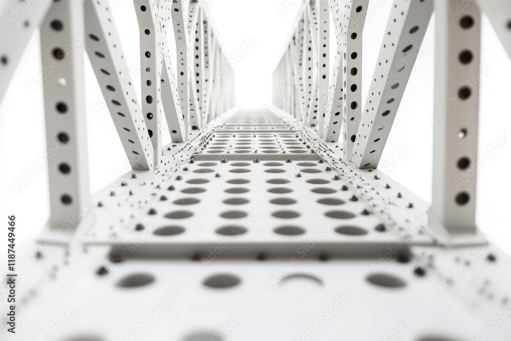 Poster close-up shot of a metal structure with holes, suitable for industrial or mechanical design uses