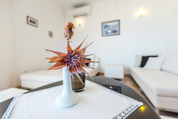 Contemporary Dry Floral Centerpiece in White Vase
