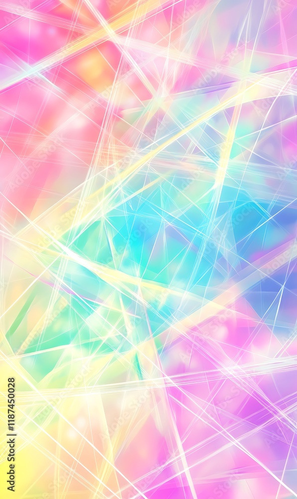Poster abstract neon layers and shapes overlapping on a geometric patterned background with translucency