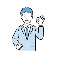 OKのサインをするスーツを着た男性