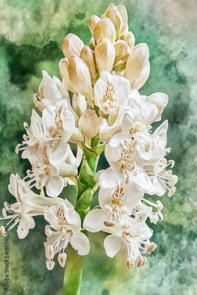Poster close-up shot of a single white flower on a lush green surface, ideal for use in designs and illustr