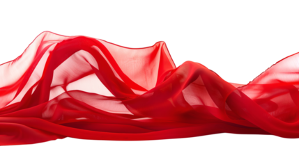 A red curtain with elegant folds isolated on a white background