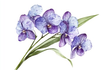 Fototapeta premium Watercolor painting of purple flowers against a clean white backdrop, suitable for use in branding or design projects