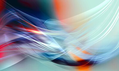 Abstract flowing red and blue light streaks on a dark background, creating a futuristic, dynamic,...