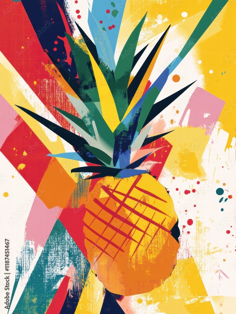 Aufkleber Colorful abstract geometric design featuring a pineapple with vibrant patterns and shapes. Generative AI