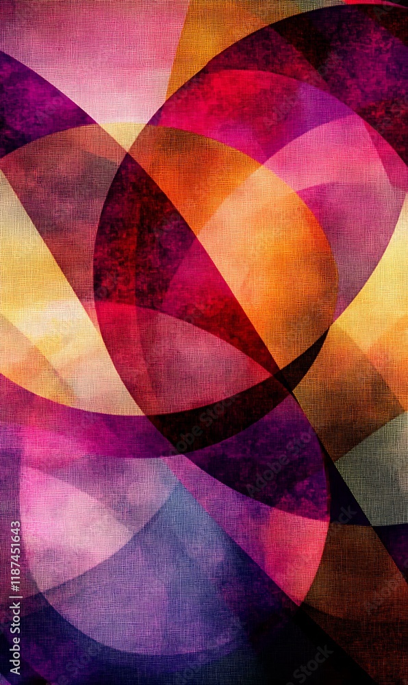 Poster abstract geometric background with layers of blue, orange, and red overlapping circles.