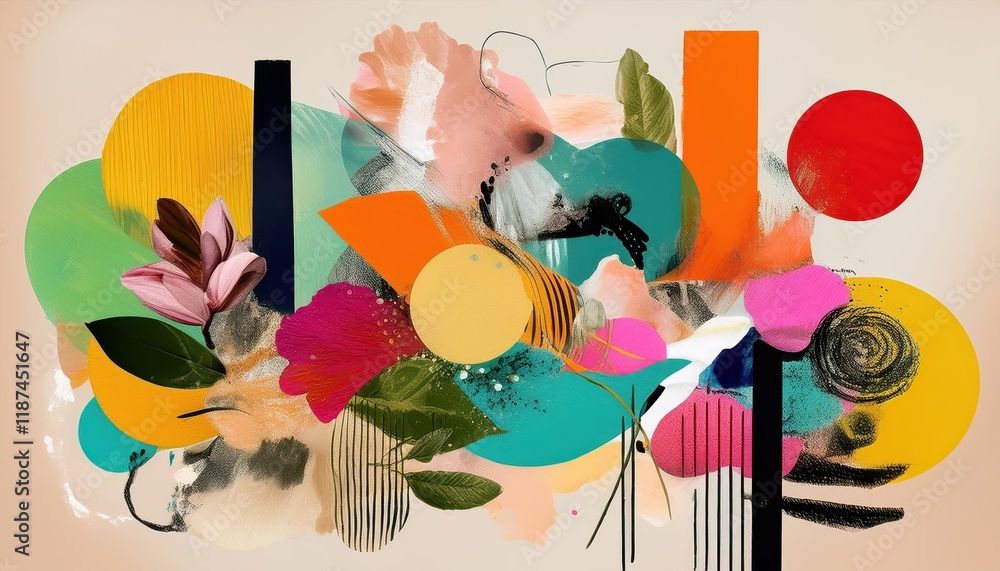 Poster dynamic modern abstract collage a symphony of colors and forms blending different collage techniques