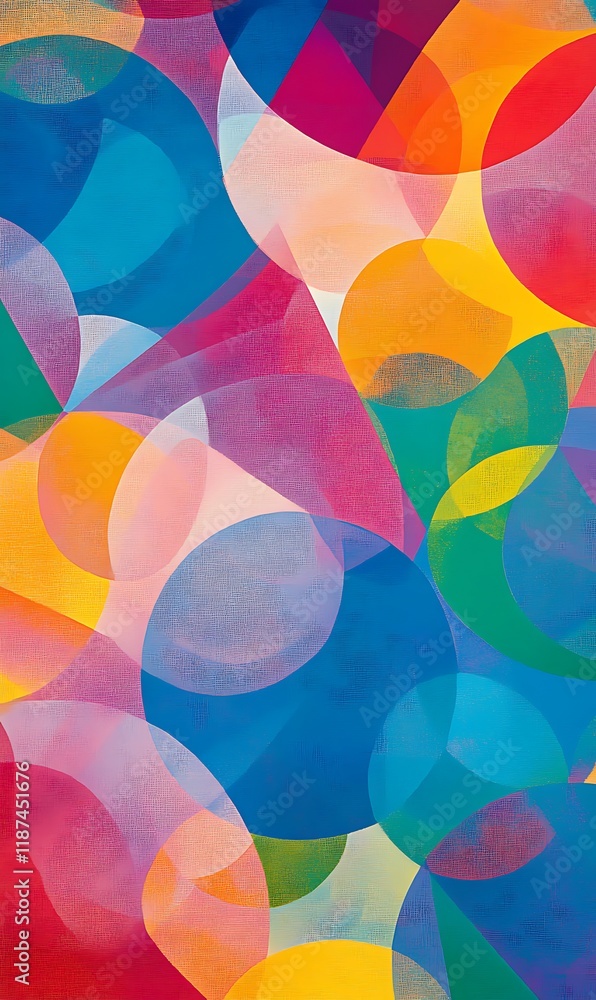 Poster abstract geometric background with layers of blue, orange, and red overlapping circles.