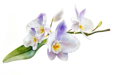 Watercolor illustration of a beautiful white and purple flower