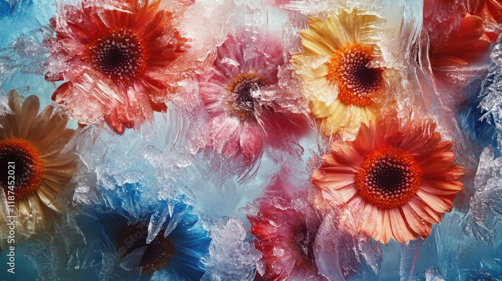 Poster a bouquet of flowers hidden beneath plastic sheets, ideal for use as a symbol or metaphor in concept