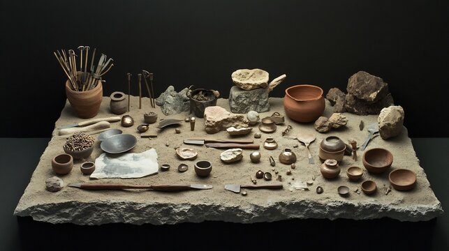 Chalcolithic sites tools pottery and early metals displayed in vibrant archaeological scenes showcasing the technological evolution of ancient societies