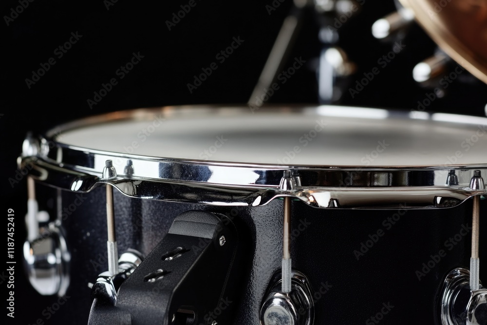 Poster a close-up view of a drum against a dark, plain backdrop