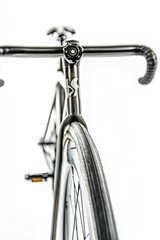 A detailed view of a bicycle on a plain white background