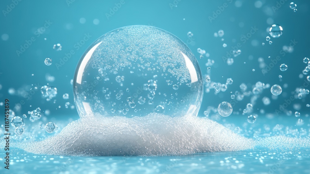 Poster soap foam round shape isolated on transparent background catoon style