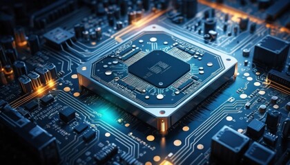 Fototapeta premium Glowing Circuit Board Technology Microchip Digital Innovation Electronics 