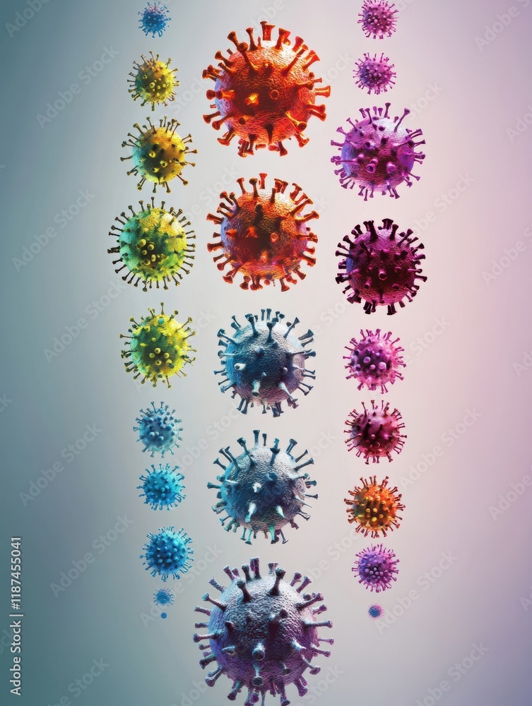 Leinwandbilder progression of virus forms from basic to complex illustrating diversity and evolution in microscopic