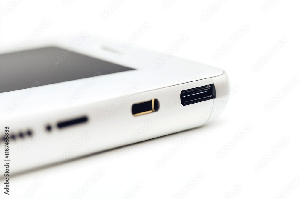 Poster a close-up view of a cell phone lying on a table, ready for use