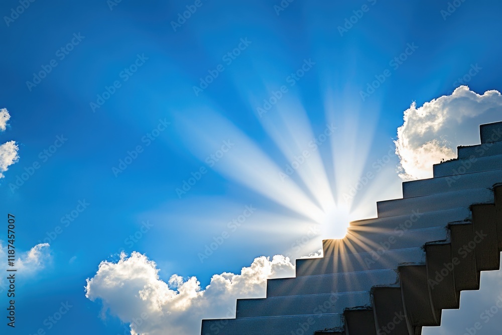 Poster stairs with cloud-filtered light, perfect for interior design or architectural concepts