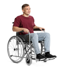 Obraz premium Smiling man in wheelchair on white background
