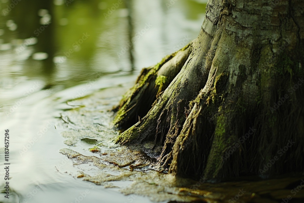 Aufkleber close-up of a tree trunk submerged in water