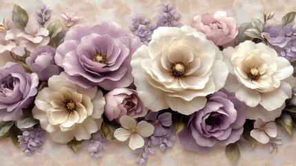 Pastel floral arrangement on textured background for wallpaper.