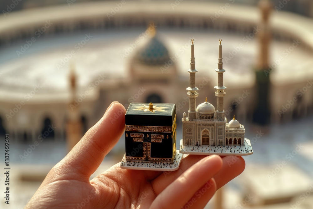 Poster a person holding a small scale model of a building