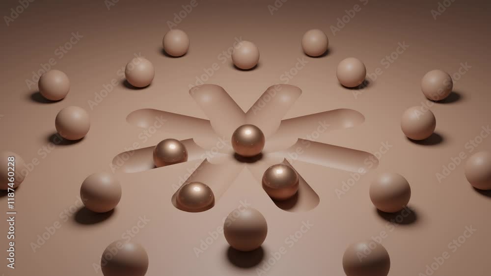 Aufkleber abstract 3d motion design with monochromatic spheres in mocha mousse color, seamless loop for advert