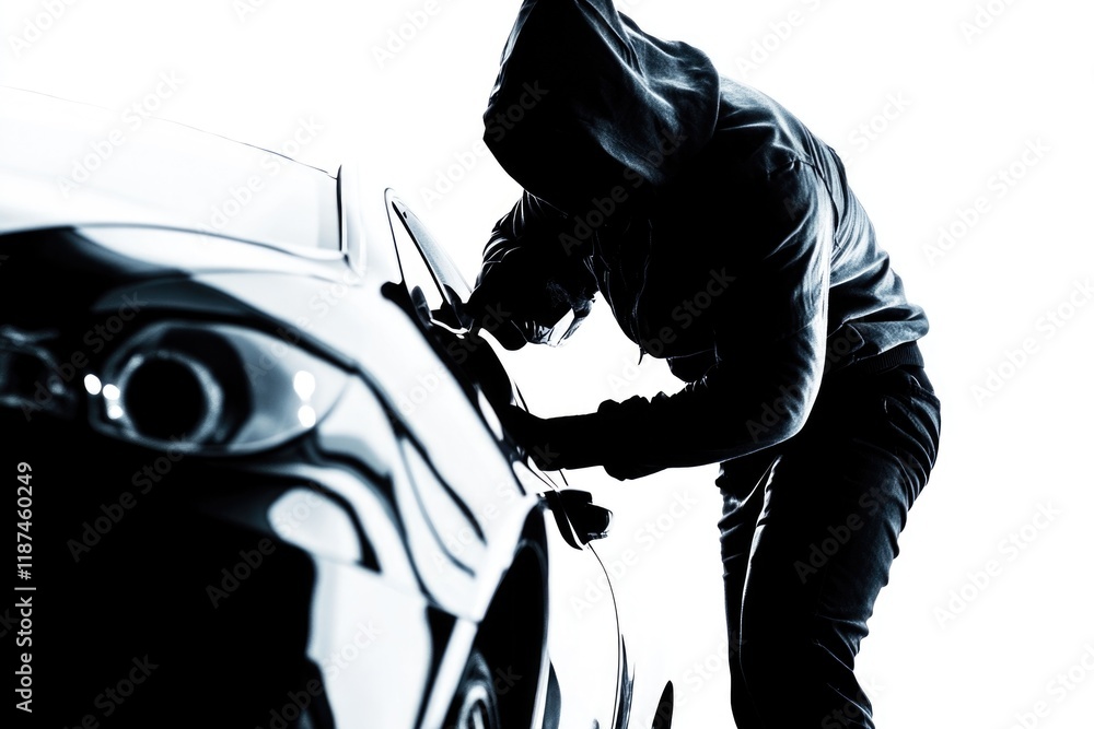 Aufkleber a person in a hoodie is leaning over a car, possibly checking something or fixing an issue