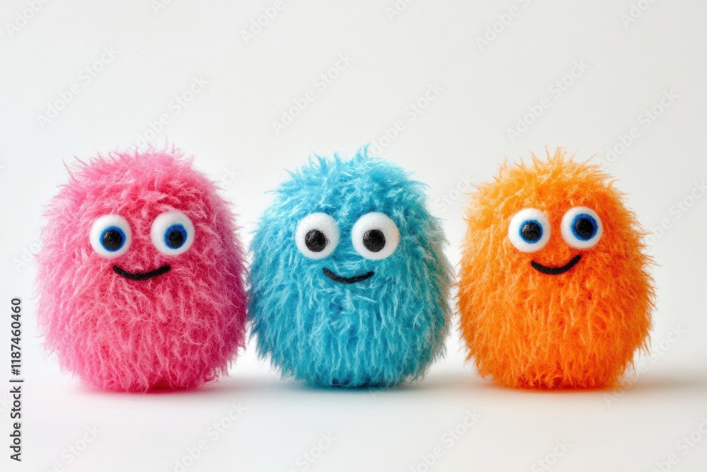 Poster cheerful colorful microbes with eyes and smiles against a light background. generative ai