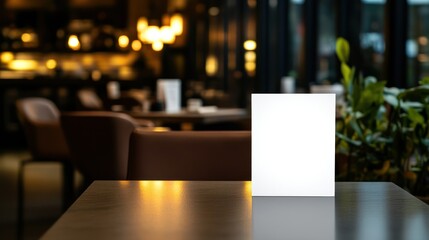 Blank white menu card on table in restaurant.