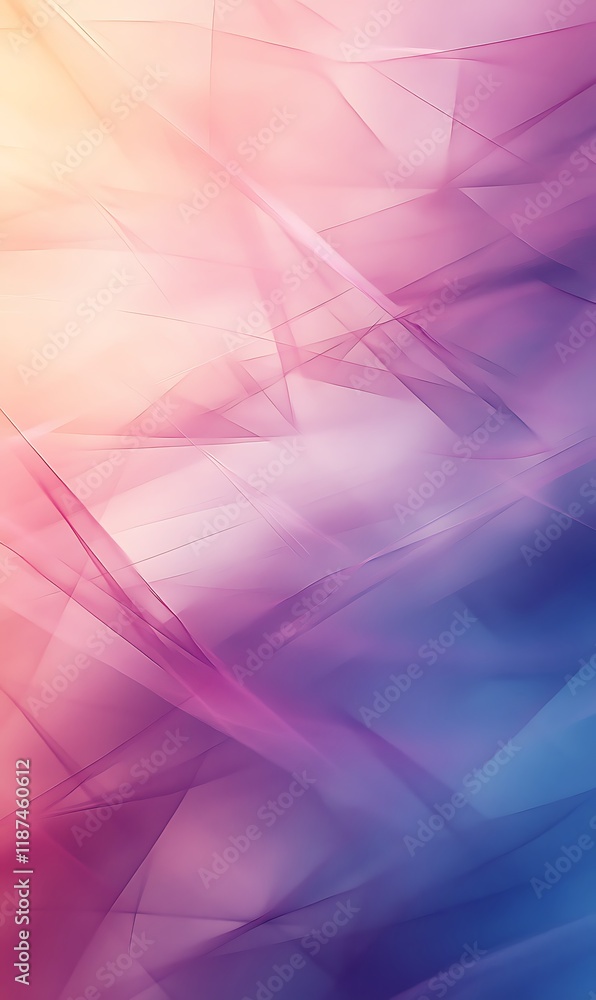 Poster abstract geometric shapes and diagonal lines over a smooth pink and purple gradient with soft transi
