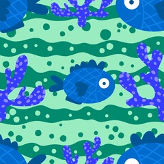 Ocean seamless fish pattern for wrapping paper and fabrics and linens 