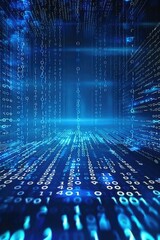 Abstract neon blue cyber binary flowing background