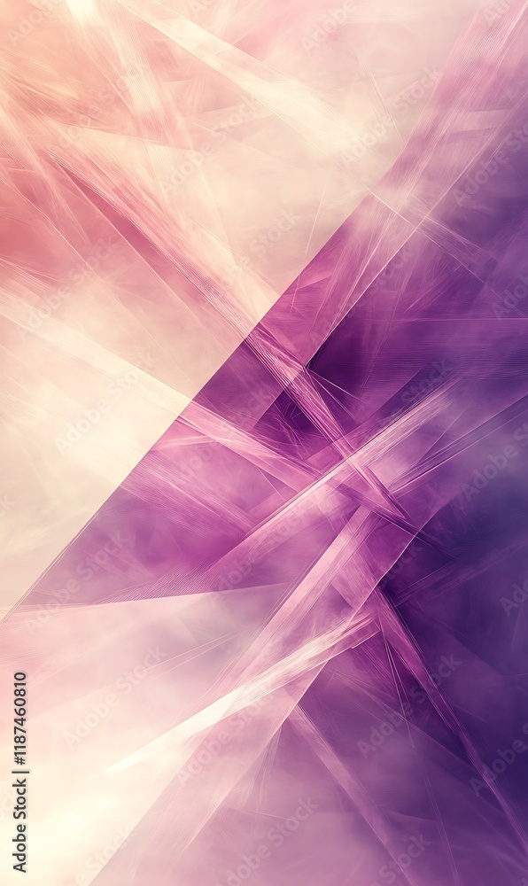 Poster a soft pink and purple gradient background with diagonal lines and geometric shapes overlapping in a