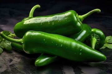 3 Jalepeno Peppers on Green Background. Closeup of Hot Peppers for Cooking and Cookery