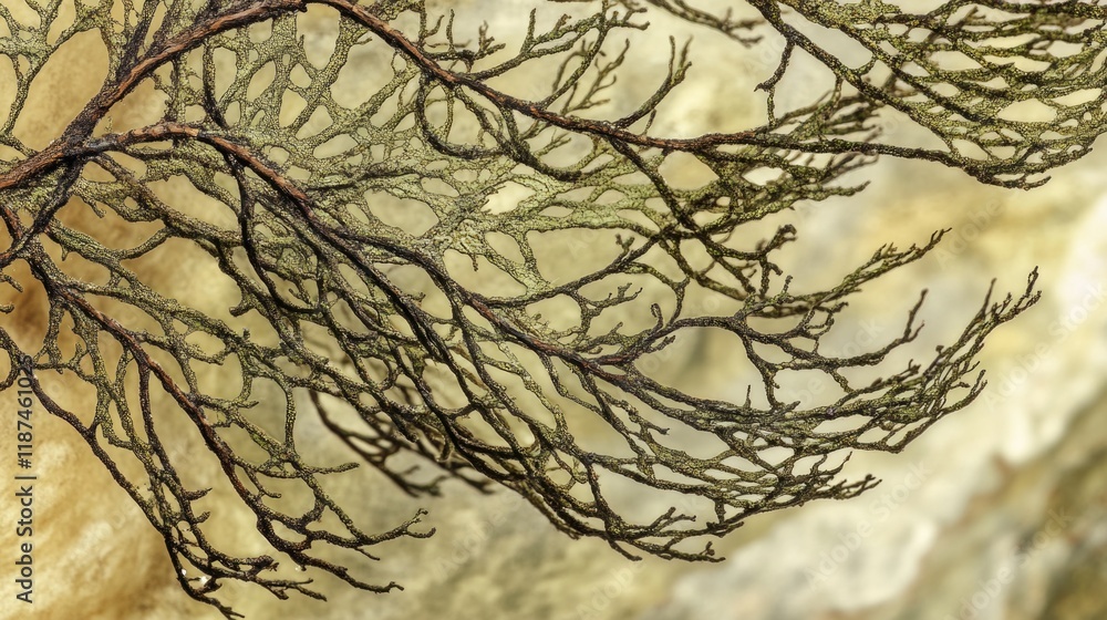 Poster A close-up view of a tree branch with leaves and buds, ideal for use in nature-inspired designs or as a decorative element