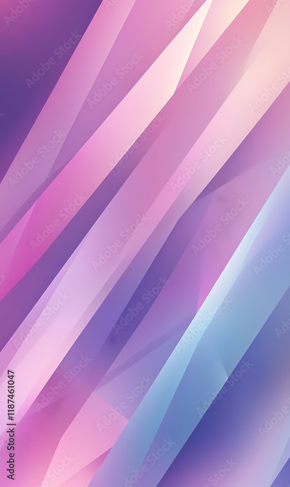 Poster soft pastel gradient of pinks and purples with layered diagonal lines and bold geometric shapes