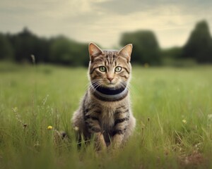 Adopt Me Cat Holding a Sign on a Meadow - Help this Homeless Feline Find a Loving Domestic Family Today
