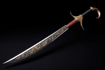 Ancient Scimitar - Antique Islamic Sword with Curved Blade for Arabian Battle, on Asia Background