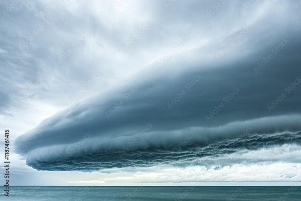 Poster a large cloud hangs over the ocean on a cloudy day