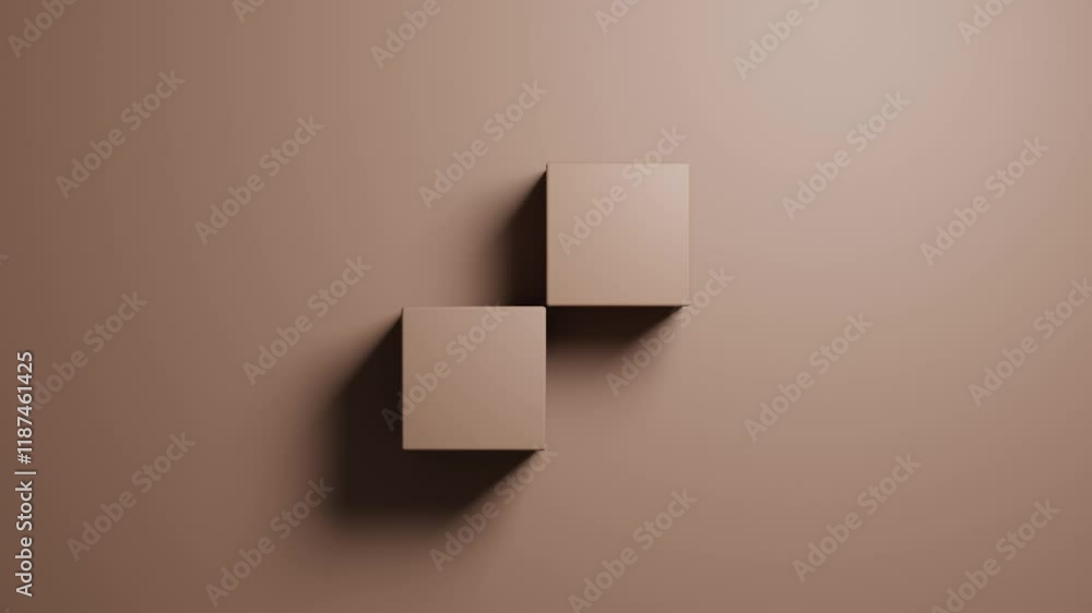 Poster 3d geometric monochromatic animation of cubes in mocha mousse color, seamless loop for advertising, 