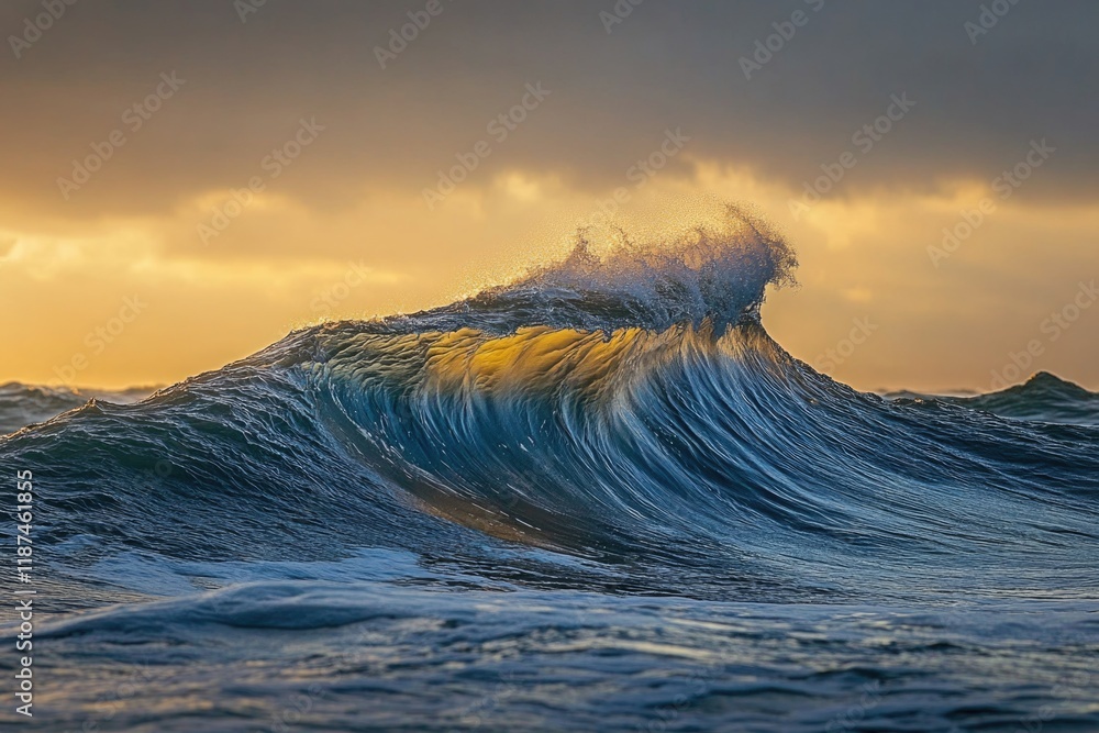 Poster A large wave crashes into the calm surface of a body of water, creating a powerful and dynamic scene