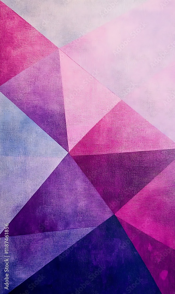 Poster soft gradient of pinks and purples, overlaid with intersecting diagonal lines and abstract geometric