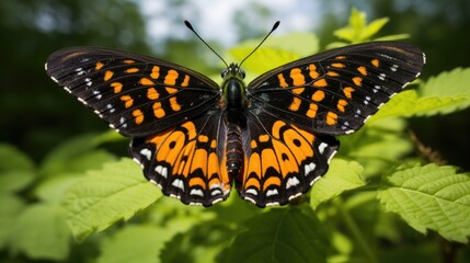 Fototapeta premium Baltimore Checkerspot Butterfly - Beautiful Insect with Orange and Green Wings in Macro Nature Photography