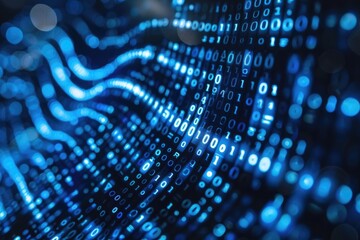 Abstract neon blue cyber binary flowing background
