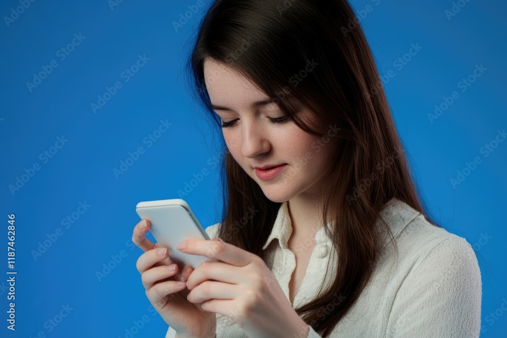 Poster a person examining their smartphone, possibly texting or browsing