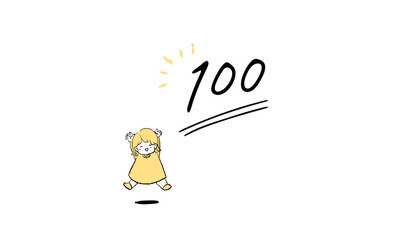 100点に喜ぶ女の子のイラスト