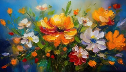 Impressionistic Still Life Flowers on Canvas Vibrant Blossoms Painted with a Mastery of Light and Colour in an Oil Painting, Embracing the Spirit of Impressionism