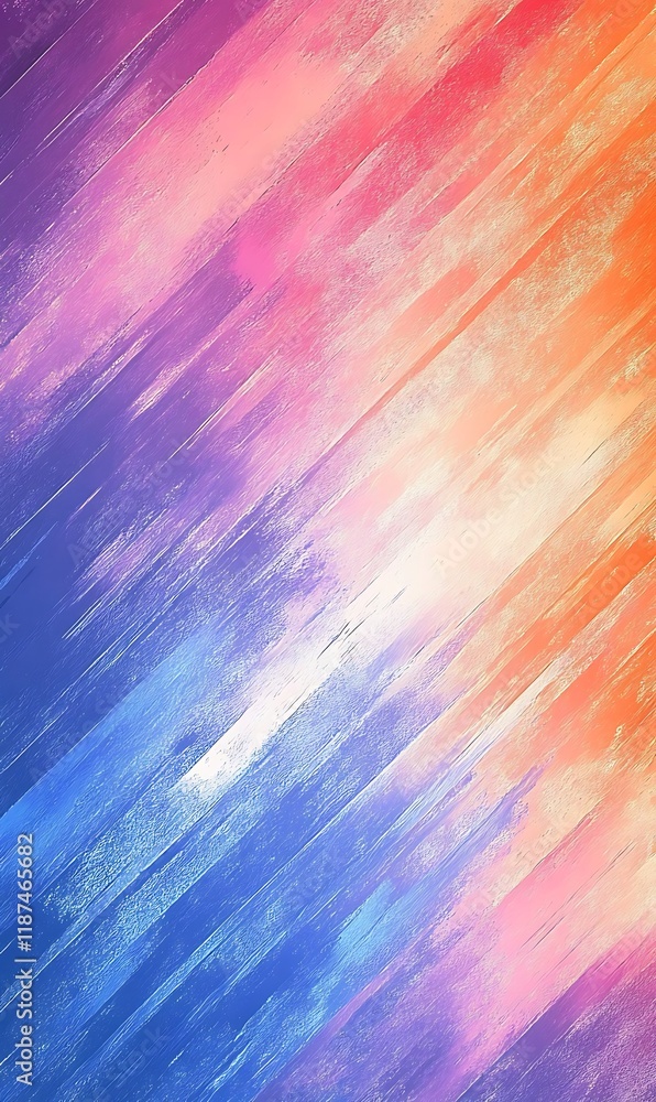 Poster gentle orange and pink backdrop with electric blue patterns and diagonal lines creating dynamic visu