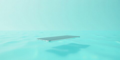 Fototapeta premium A sleek rectangular device floats gently on a tranquil aqua surface
